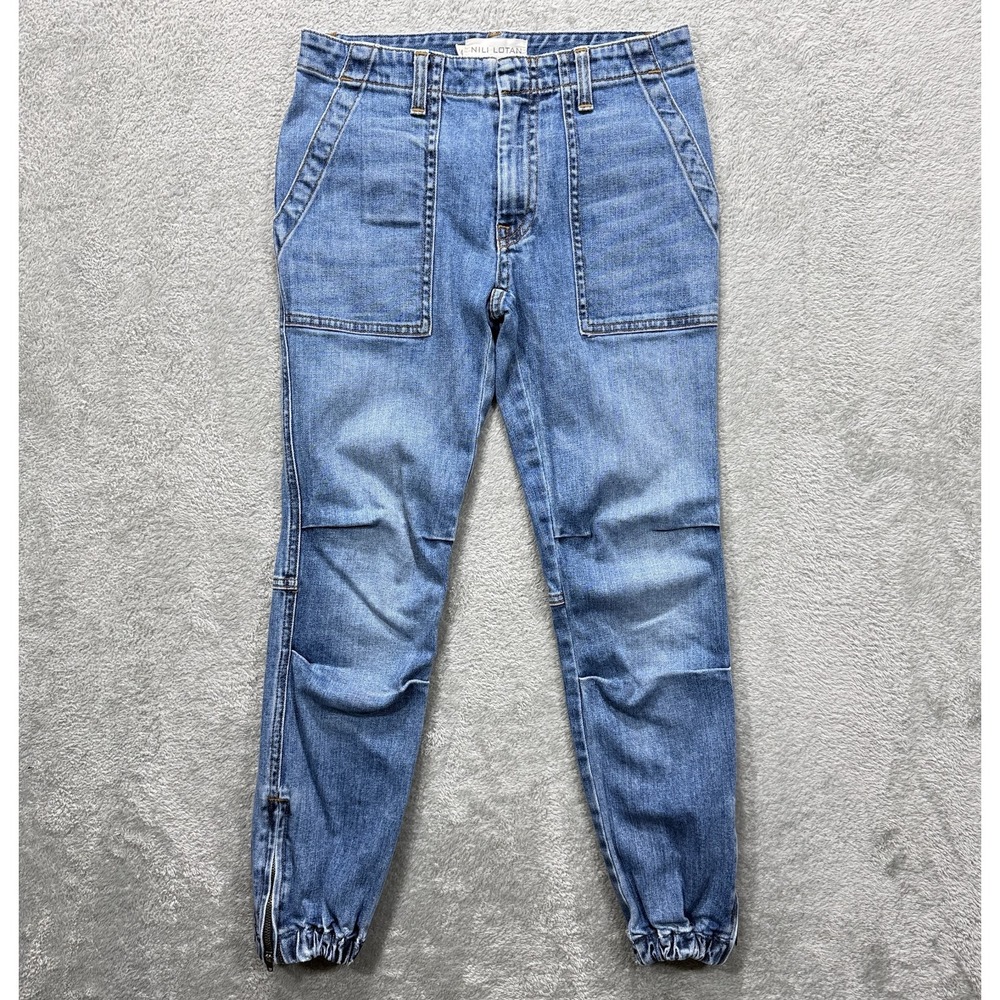 Nili Lotan Military Jeans Womens 24 Blue Denim Cropped Zip Ankle Stretch 2609988